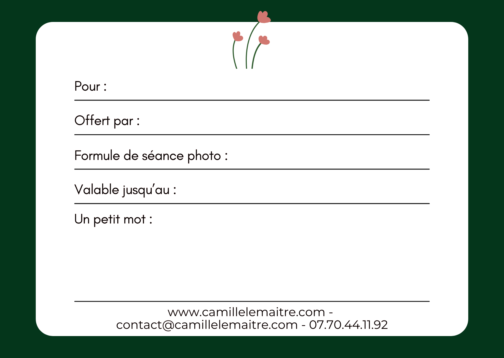Verso formule de la carte cadeau