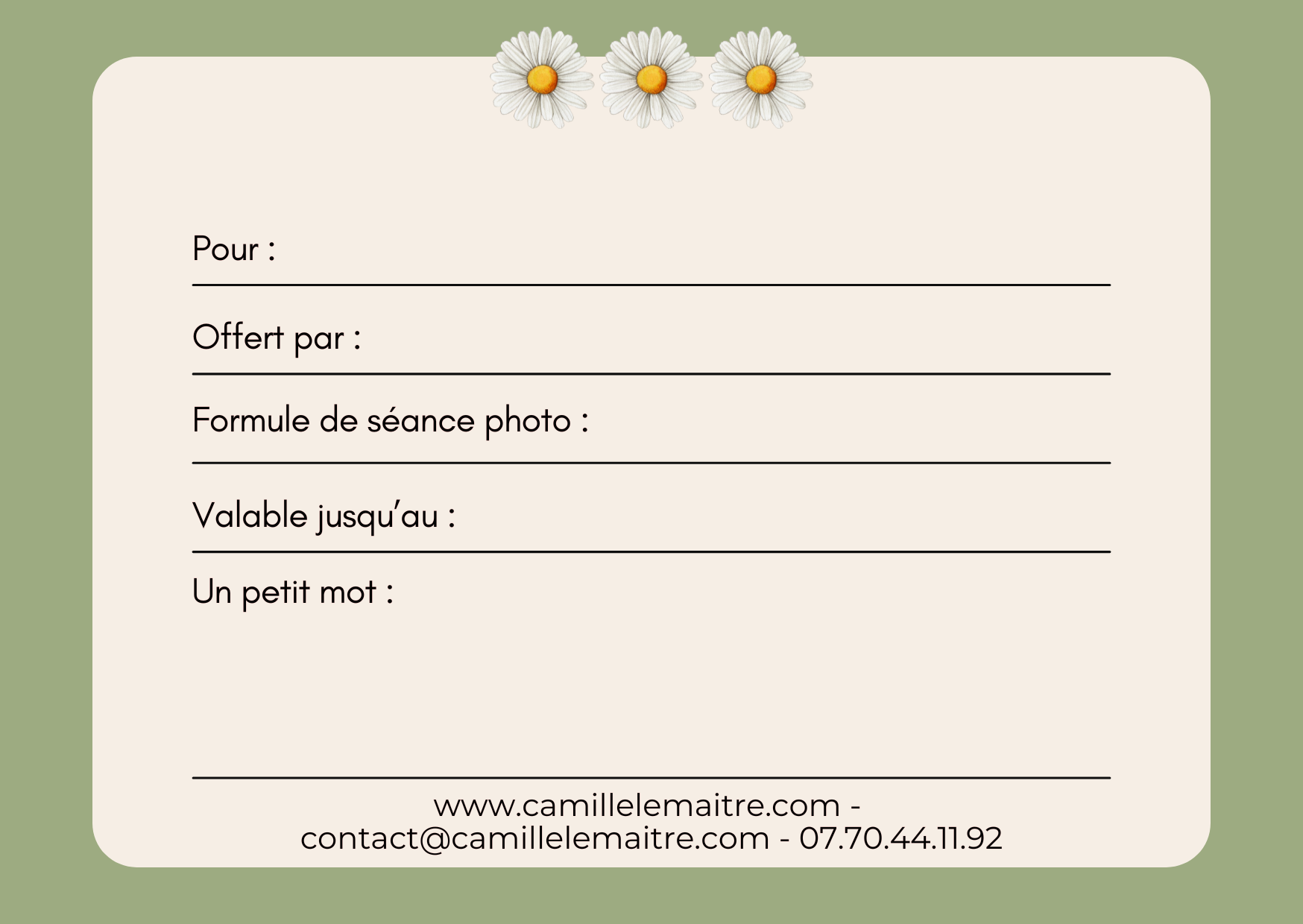 Verso formule de la carte cadeau