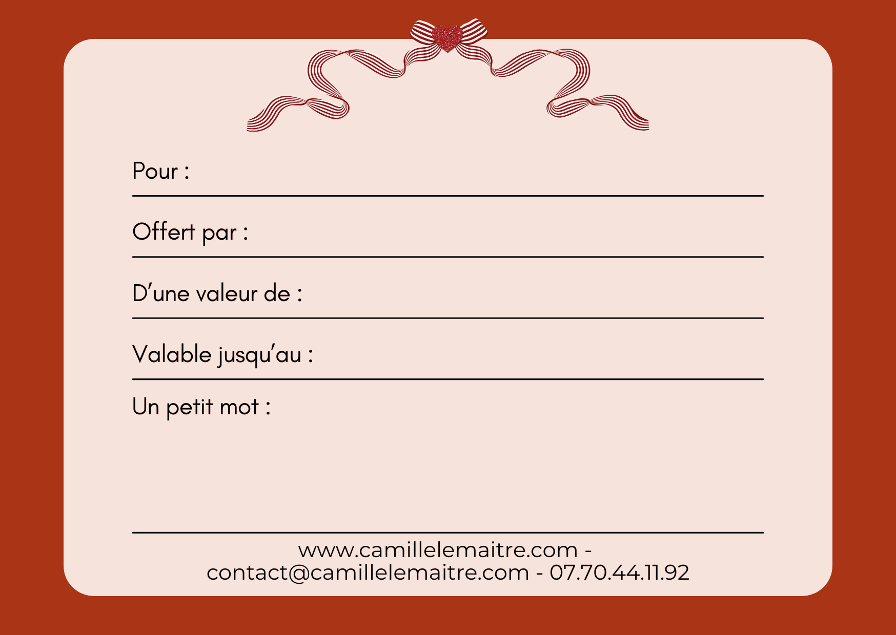 Verso montant de la carte cadeau