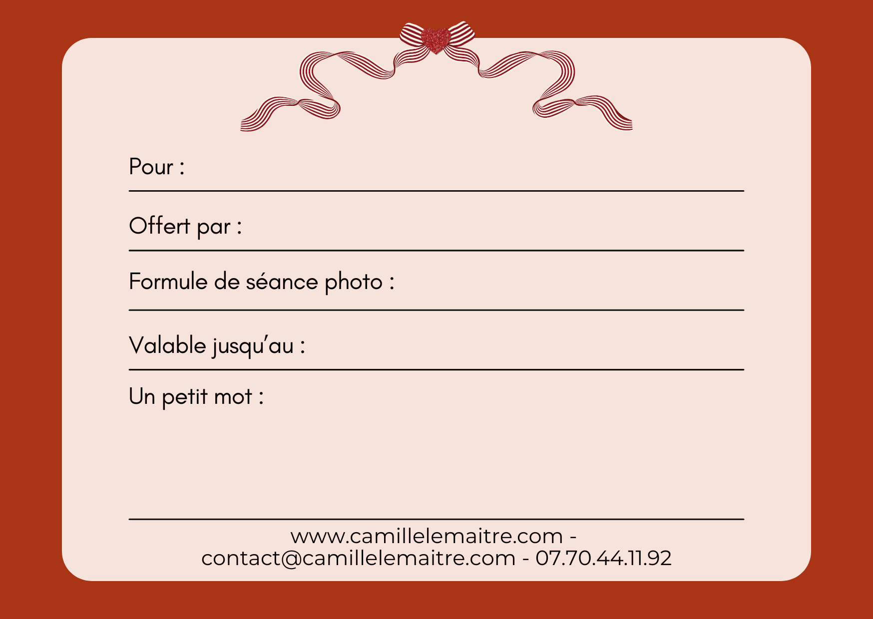 Verso formule de la carte cadeau