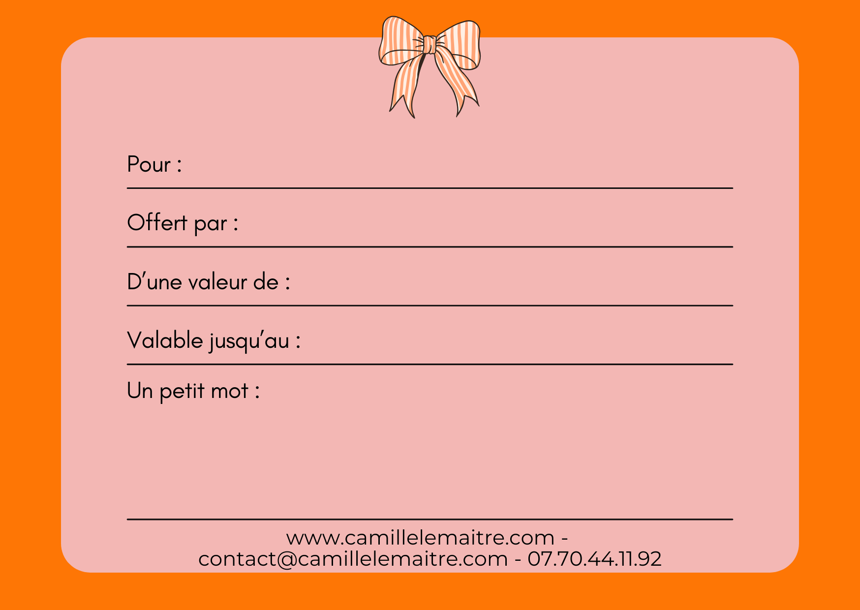 Verso montant de la carte cadeau