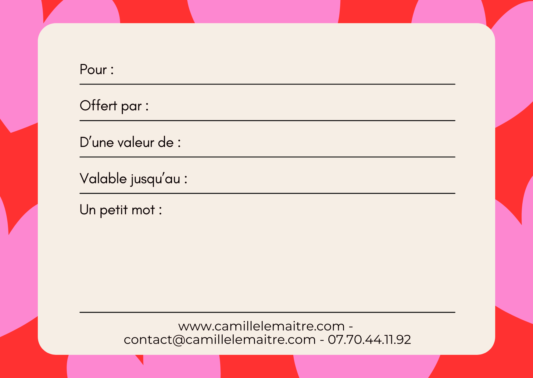 Verso montant de la carte cadeau