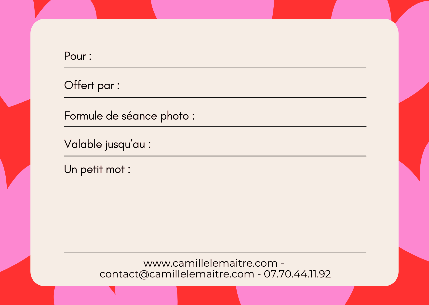 Verso formule de la carte cadeau