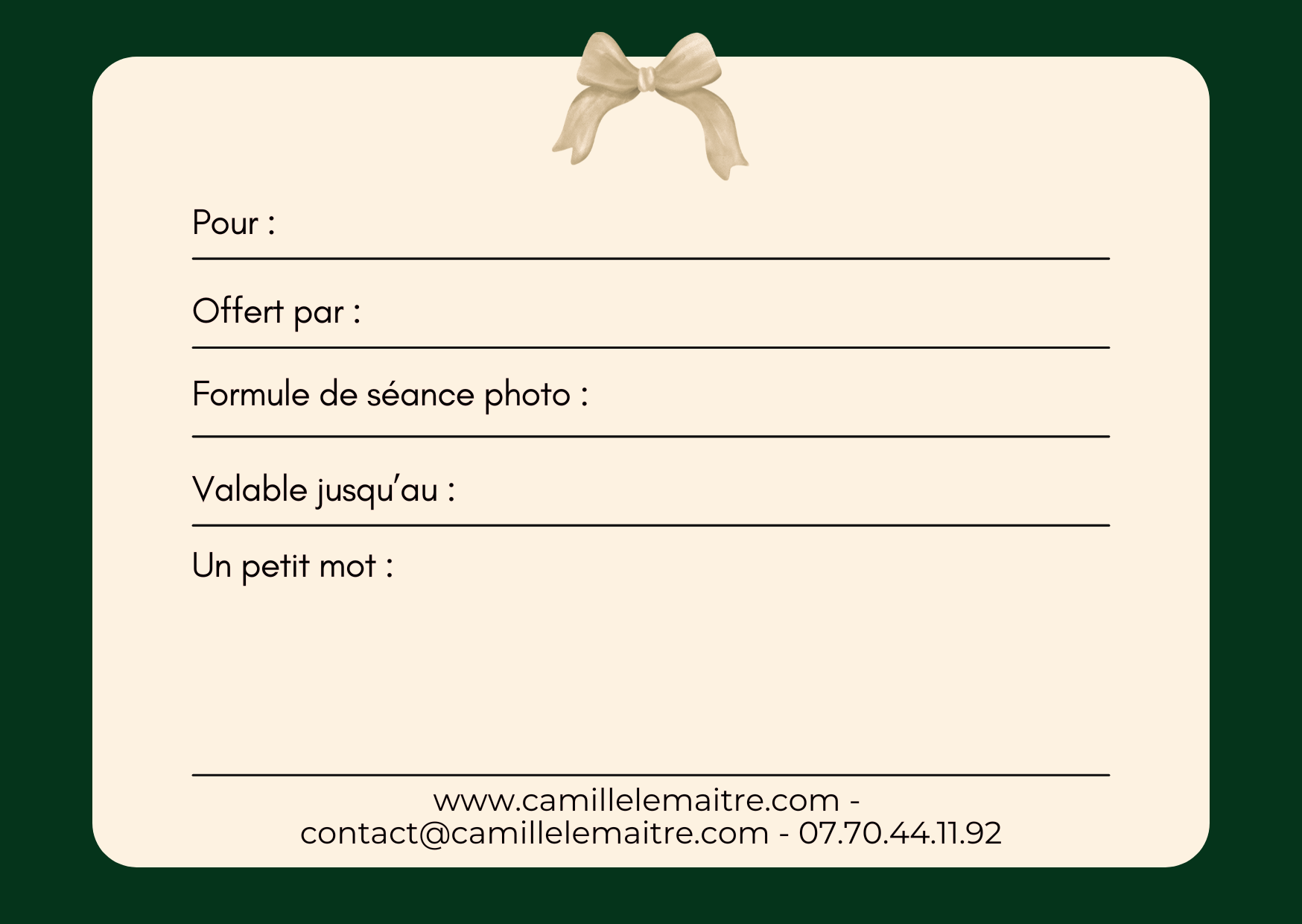 Verso formule de la carte cadeau
