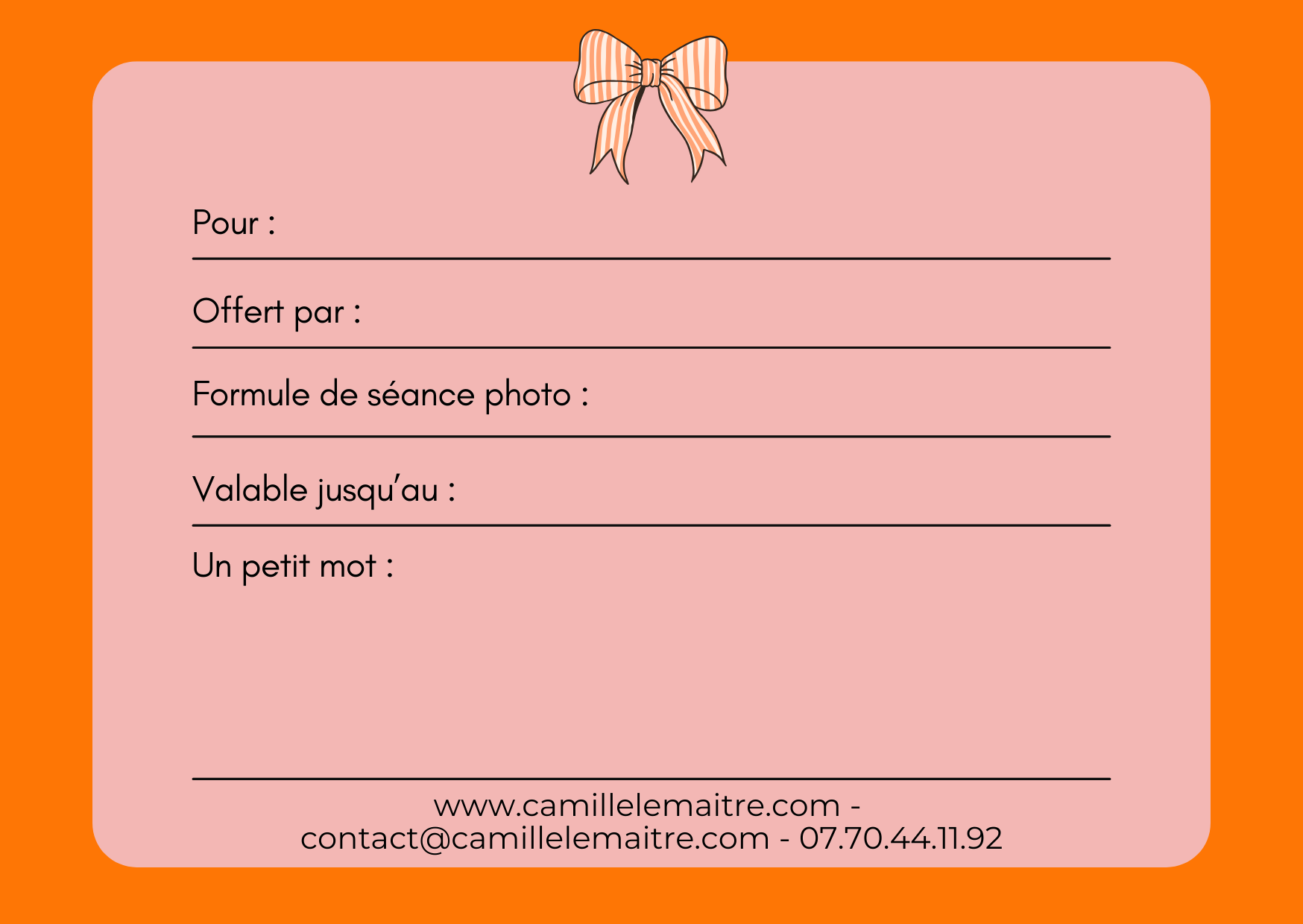 Verso formule de la carte cadeau