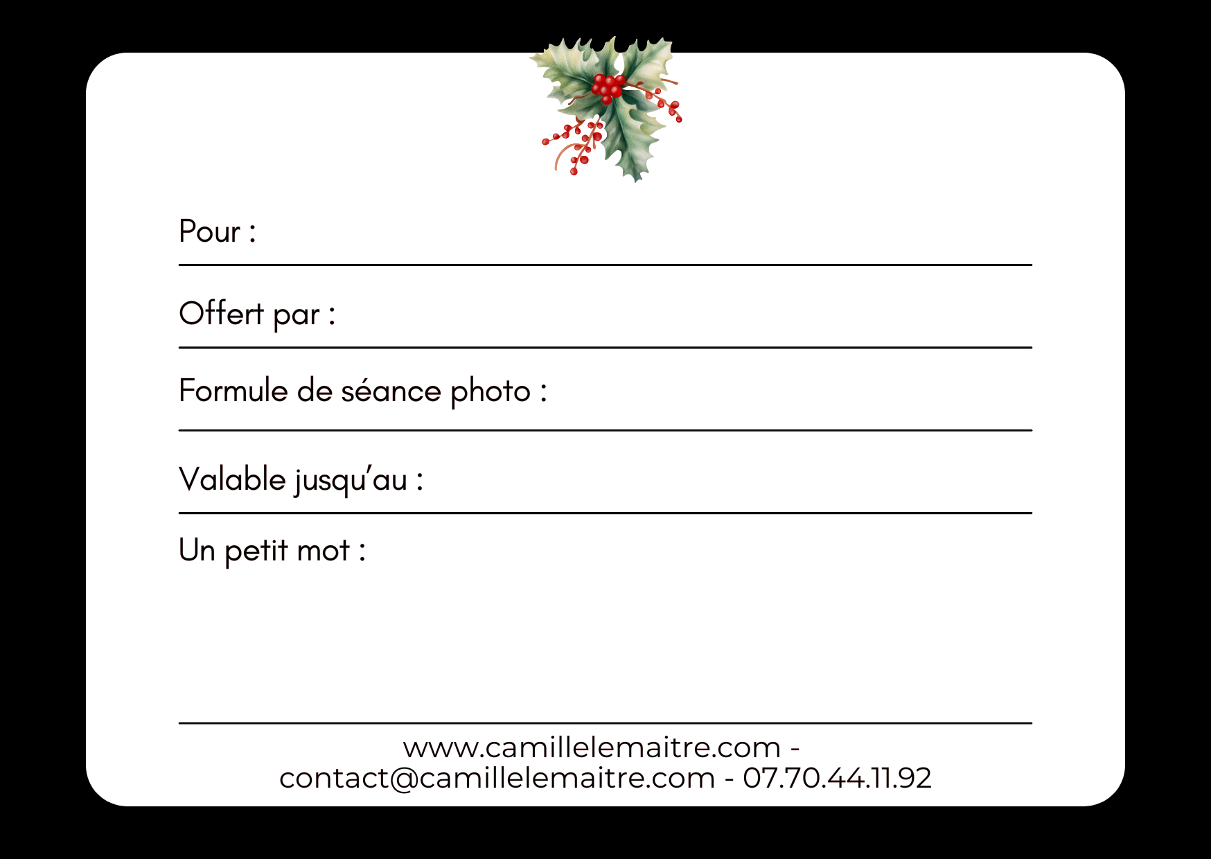 Verso formule de la carte cadeau